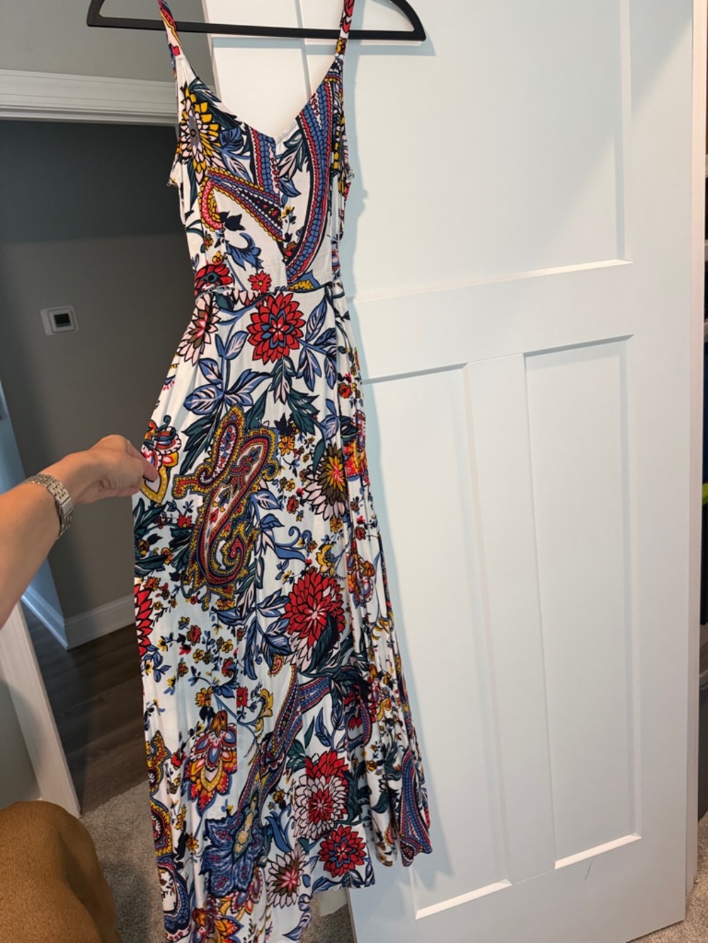 MSK White Maxi Dress with Red & Blue Paisley Floral Print